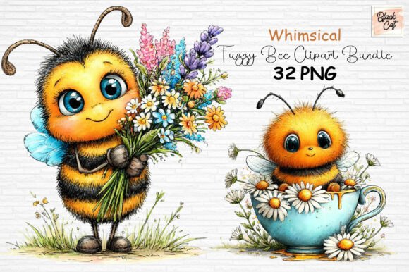 Download Whimsical Fuzzy Bee Clipart Bundle PNG - Bee Collection