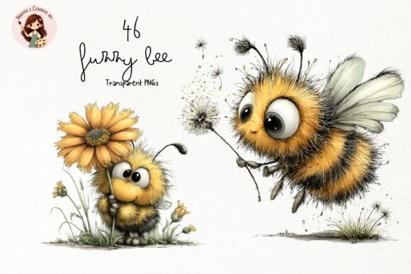 Download Whimsical Fuzzy Bee PNG Clipart Bundle - Bee Collection