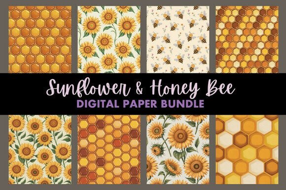 Download Sunflower &amp; Honey Bee Digital Paper - Bee Collection