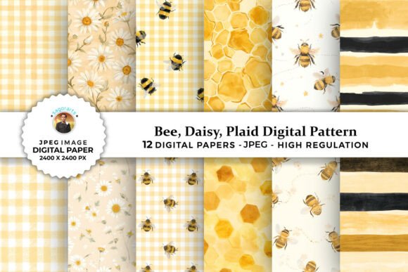 Download Watercolor Honey Bee Digital Patterns - Bee Collection
