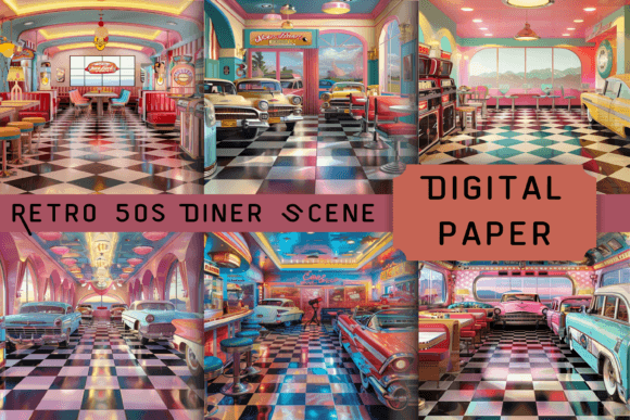 Download Retro 50s Diner Scene - 50s diner Collection
