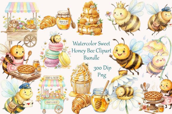 Download Watercolor Sweet Honey Bee Clipart PNGs. - Bee Collection