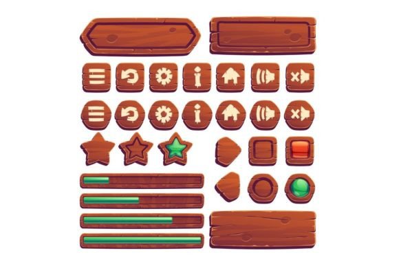 Download Wooden Buttons for UI Game GUI Elements - Buttons Collection