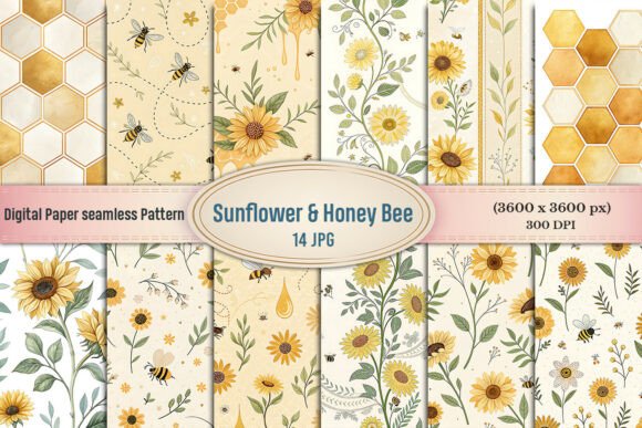 Download Sunflower &amp; Honey Bee Digital Paper Bund - Bee Collection